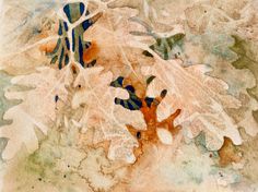 an abstract painting of leaves on a white background