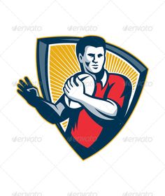 a rugby player holding the ball in his hands - sports / activity conceptual logo templates