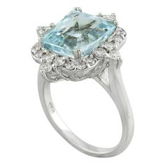 Stamped: 14K Total Ring Weight: 5.6 Grams Aquamarine Weight 4.35 Carat (10.30x9.60 Millimeters)Diamond Weight: 0.70 carat (F-G Color, VS2-SI1 Clarity )Face Measures: 20.65x18.60 Millimeter SKU: [600626] Gia Certified Radiant Cut Ring For Formal Occasions, Gia Certified Radiant Cut Ring For Formal Events, Luxury Gia Certified Cluster Ring For Formal Occasions, Formal Topaz Ring With Radiant Cut In Prong Setting, Classic Formal Diamond Ring With Blue Topaz, Luxury Radiant Cut Topaz Ring For Anniversary, Classic Blue Topaz Diamond Ring For Formal Occasions, Formal Radiant Cut Cluster Ring In Fine Jewelry Style, Classic Gia Certified Topaz Ring For Formal Occasions