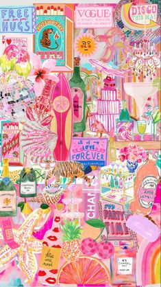 a collage of pink, orange and green items with the words love is in the air