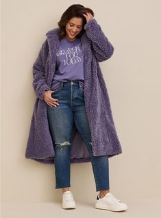 Sherpa Maxi Coat , HERON HEATHER BLUE Plus Size Winter Outfits Cold Weather, Fashion Dark, Plus Size Jackets, Womens Sherpa, College Outfit, Sherpa Fabric, Plus Size Fall, Plus Size Winter, Maxi Coat