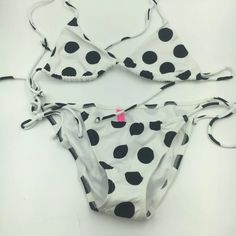 New Victorias Secret Bikini Very Sexy Black White Polka Dot Swimsuit Xs M Fitted White Swimwear For Beach Season, Trendy White Triangle Top Swimwear, White Fitted Triangle Top Swimwear, Fitted White Triangle Top Swimwear, Fitted White Swimwear For Beach Party, White Tie-side Bottom Swimwear For Beach Season, Trendy White Swimwear For Spring, Victoria's Secret Casual Summer Swimwear, White Tie-side Bottom Swimwear For Beach Party