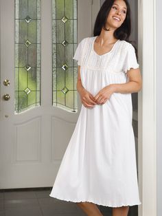 Alyssa Nightgown Cotton Nighties, Luxury Nightwear, White Gown, Satin Ribbons, Pajamas Comfy, Sleep Wear, Heirloom Sewing, Ladies Clothing, White Gowns