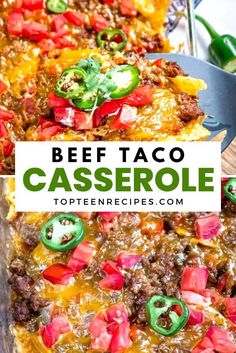 beef taco casserole with cheese and green peppers