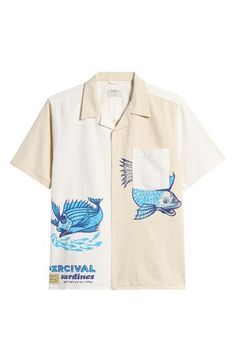 The low-key colorblock of this all-cotton sport shirt sets the stage for assorted fish to show off their aquatic moves. Front button closure Notched collar Short sleeves Chest patch pocket 100% cotton Machine wash, line dry Imported Short Sleeve Cotton Shirt With Fish Print, White Cotton Shirt With Fish Print, Cotton Short Sleeve Shirt With Fish Print, White Casual Shirt With Fish Print, White Fish Print Shirt For Summer, White Short Sleeve Shirt With Fish Print, Casual White Fish Print Top, White Cotton Tops With Fish Print, White Cotton Top With Fish Print