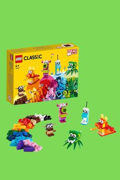 the lego classic bricks box is filled with colorful toys, including an assortment of characters