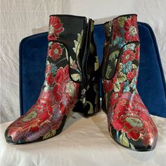 Marc Fisher Jana Black Floral Embroidered Boots. Size 10 M Beautiful Colors With Hints Of Gold, Square Heel. Never Used, Please Review Pictures For Additional Details. Spring Floral Embroidered Closed Toe Boots, Spring Floral Embroidery Closed Toe Boots, Embroidered High Heel Boots For Spring, Spring High Heel Boots With Floral Embroidery, Spring Floral Embroidered Multicolor Boots, Multicolor Floral Embroidered Round Toe Boots, Multicolor Floral Embroidery Boots With Round Toe, Pink Embroidered Boots For Spring, Pink Embroidered Spring Boots