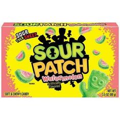 sour patch watermelon flavored gummy candies are on the shelf in this box