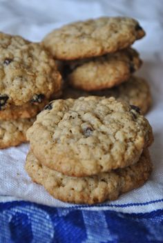 three oatmeal cookies stacked on top of each other