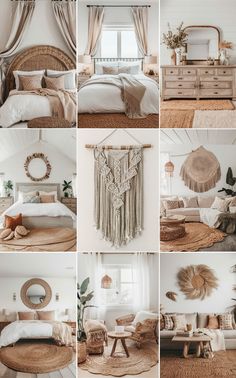 a collage of photos showing different types of bedding and furniture in various rooms