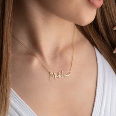 Personalized jewelry will be the best gift for your loved one on a special day. Made of high quality sterling silver, this name necklace is the perfect gift for mom, sister, best friend, bridesmaid or yourself! This customized necklace can also be a birthday gift, Christmas gift or a gift for that special person in your life. Its gold-filled texture gives it a unique shine that will last for years. * Product Features Material : Sterling Silver * Color Options - Gold : 0.5 micron thick layer of 1 Custom Name Necklace As A Gift, Mother's Day Name Charm Necklaces For Mom, Mother's Day Gift Names Charm Necklaces, Mother's Day Name Pendant Necklace, Nameplate Necklace As Gift For Mom, Nameplate Necklaces Suitable For Gifts, Nameplate Charm Necklace As Gift For Mom, Nameplate Necklaces For Gifts, Custom Name Necklace For Mom