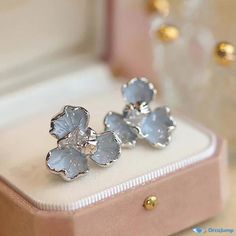 OrcaJump - Sophisticated S925 Silver Flower Earrings Adorned with Zircon Stones Silver Flower Earrings, Silver Flowers, Flower Earrings, Stone, Flowers, Floral, Silver