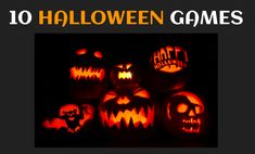 pumpkins with faces carved into them and the words 10 halloween games written on them