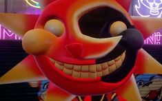 a close up of a cartoon character wearing a clown mask