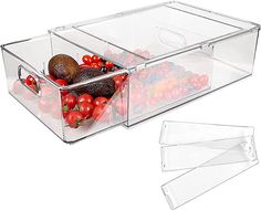 two clear plastic containers filled with fruit and vegetables