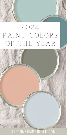 four different colors of paint in the same color scheme, with text overlaying them