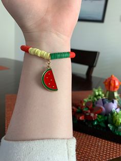 this is a SMALL watermelon bracelet with a dangling charm Watermelon Colored Summer Jewelry Gift, Adjustable Watermelon Colored Jewelry For Gifts, Handmade Watermelon Colored Jewelry For Gift, Handmade Watermelon Color Dangle Jewelry, Handmade Watermelon-colored Jewelry Gift, Watermelon Bracelet, Watermelon Jewelry, Watermelon Sugar, Chicago Il