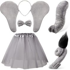 PRICES MAY VARY. Grey Elephant Costume Set: the package includes 1 x elephant ear headband, 1 x embroidery elephant trunk with foam, 1 x grey tail,1 x bow tie, and 1 x grey tutu skirt, ideal costume accessories to meet your cosplay needs Soft and Reliable: the headband, bow tie, nose and tail of this kids elephant suit are mainly made of fabric, which is soft and skin friendly, lightweight and comfortable, bringing you cute appearances and enjoyable wearing experiences; The gray tutu skirt is made with soft cloth material, they are washable and can be worn multiple times Realistic Elephant Shape: these elephant ears costumes are designed with vivid gray colors and realistic appearance, with nice workmanship, wearing them will make you like as cute elephant, appealing to most people's view, Seussical Decorations, Kids Elephant Costume, Animal Costumes Diy, Elephant Headband, Embroidery Elephant, Elephant Accessories, Elephant Costume, Gray Tutu, Elephant Costumes