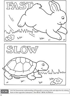 two coloring pages with the words slow, fast and slow on each page in black and white