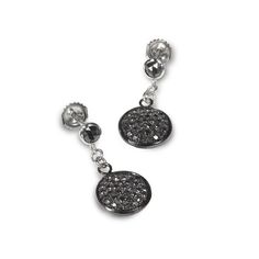 Black diamond pave earrings. Diamond Jewerly, Diamond Cross Earrings, Black Diamond Wedding Bands, Disk Earrings, Pave Earrings, Black Diamond Necklace, Black Diamond Jewelry, Pave Bracelet, Pave Diamond Earrings