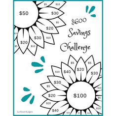 a sunflower with the words savings challenge on it and two dollars for $ 50