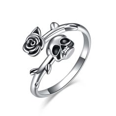 PRICES MAY VARY. Skull Rose Flower Rings: Skull symbolizes freedom and transformation, and rose symbolizes love and femininity. Add excitement to your jewelry collection with this intriguing skull ring! Sterling Silver Material: This gothic ring is made of S925 sterling silver. Hypoallergenic, nickel-free, lead-free, cadmium-free. Safe for sensitive skin. Open Design: US Ring Size: 7 / 8. Comfort fit, light weight feature makes you even don't feel it on your finger. Great Gift Idea: A lovely gif Flower Skeleton, Vintage Cocktail Party, Rings Skull, Flower Rings, Gothic Ring, Gothic Skull, Gothic Rings, Punk Jewelry, Vintage Cocktail