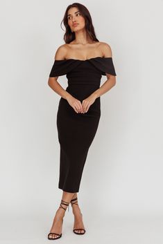 Lillianne Off-Shoulder Midi Dress Black by Selfie Leslie Midi Off The Shoulder Dress, Midi Dress Classy, Off Shoulder Cocktail Dress, Off Shoulder Midi Dress, Yellow Bridesmaid Dresses, Midi Dress Black, Off Shoulder Fashion, Lace Bodycon Dress, Iron Material