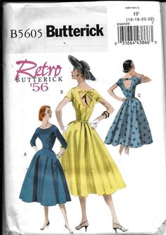 "Butterick B5603 Dress Vintage Retro 1960s Style Sewing Pattern. Pattern 5603 is UNCUT and in factory folds. Size 16, 18, 20, 22 which will fit a 38\"-44\" bust." Retro Fitted Sewing Pattern For Dressmaking, 1950s Dress Patterns, Style Dress Patterns, Starry Night Dress, Butterick Dress Patterns, Mad Men Dresses, Patron Vintage, Butterick Pattern, Butterick Sewing Pattern