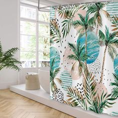 PRICES MAY VARY. [Premium Fabric] Our coconut tree shower curtain is made of 100% polyester durable waterproof material, thick enough for privacy protection, good wrinkle resistance and shape retention, high strength and elastic recovery. [Size & HD Printing] The total size is 72X60 inches/72X65 inches/72x72 inches/84X72 inches.The standard size 72"X72" fit most bathtubs and shower stalls. Adopting the latest high-definition digital printing technology, clear patterns and bright colors, no odor, Van Curtains, Tropical Shower Curtain, Tropical Shower Curtains, Tropical Showers, Bathroom Window Curtains, Boho Tropical, Plastic Shower Curtain, Plain Curtains, Bathroom Curtain