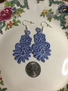 Lace Earrings Embroidered Earrings Dainty Earrings - Etsy Eagles Colors, Embroidered Earrings, Lace Earrings, Earrings Dainty, Blue Springs, Earring Crafts, Wire Earrings, Dainty Earrings, Floral Earrings