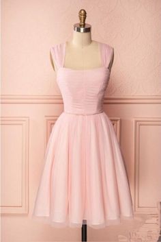 Pink Vintage Tulle Knee Length Homecoming Dress Straps Graduation Dresses - Prom Dresses Burgundy Prom Dress Lace, Champagne Prom Dress Long, Pink Prom Dresses Short, Vestido Pink, Long Sleeve Bridesmaid Dress, Dress Straps, Mini Prom Dresses, Cheap Homecoming Dresses, Pink Party Dresses