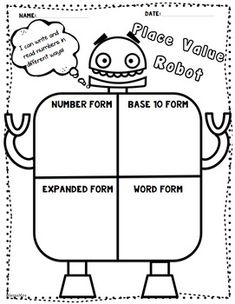 a printable robot worksheet with the words, place value and word form