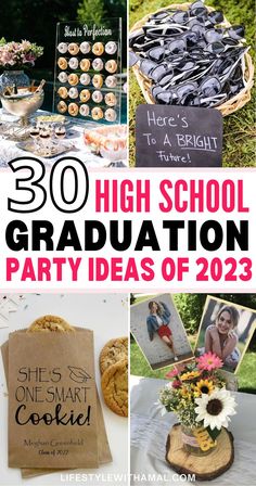 high school graduation party ideas for the year of 2013 with pictures, cookies and desserts