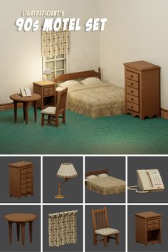 there is a bed, desk, and chair in this room with the same furniture