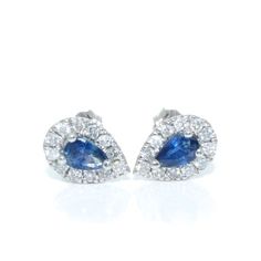 14KT White Gold 5X3MM Pear Shape Blue Sapphire and Diamond Earrings.  Sapphire:0.50CTW Diamonds:0.28CTW Blue Sapphire Earrings, Earrings Sapphire, Sapphire And Diamond Earrings, Sapphire Earrings, Fine Jewellery, Stone Earrings, Pear Shape, Jewelry Branding, Pear Shaped