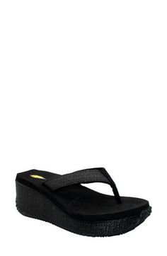 Woven straps amplify the casual charm of a platform flip-flop that channels beach-day vibes. Textile and synthetic upper and lining/rubber sole Imported Platform Flip Flops, Black Weave, Wedge Flip Flops, Platform Wedge Sandals, Platform Wedge, Platform Wedges, Flip Flop, Beach Day, Wedge Sandals