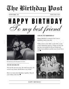 a birthday card for a friend with photos and candles on the cake in black and white