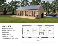 the floor plan for a tiny house with an attached garage