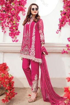 Beutifull chiffon dress in dark shokin pink color by imrozia Model# C 1224 Semi-stitched Pink Lawn Suit With Dabka Work, Party Wear Lawn Suit With Dabka For Reception, Party Wear Unstitched Suit With Dabka For Reception, Party Wear Salwar Kameez With Resham Embroidery In Georgette, Party Wear Lawn Suit For Eid Reception, Pink Anarkali Lawn Suit With Intricate Embroidery, Pink Anarkali Dress With Intricate Embroidery, Elegant Pink Lawn Suit With Intricate Embroidery, Party Wear Dresses In Chinon With Dabka Detailing