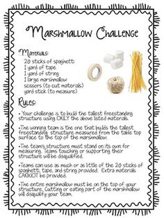 a poster with instructions on how to make marshmallow challenge