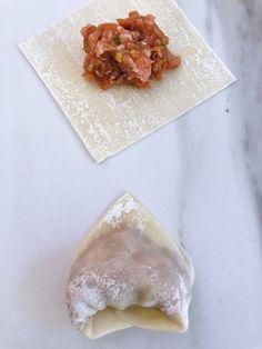 three different types of pastries sitting on top of a white countertop next to each other