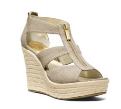 MICHAEL KORS BERKLEY WEDGE SANDALS,ZIP CLOSURE,OPEN TOE,SZ.10,PALE GOLD COLOR. | eBay Gold Wedges, Espadrille Sandals, Pale Gold, T Strap, Wedge Heels, Wedge Sandals, Open Toe, Gold Color, Espadrilles