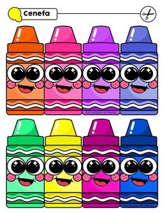 a group of colorful crayons with different faces