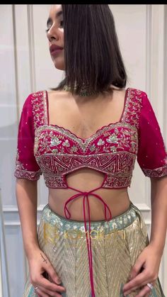 #tieupblouse Bilauj Design, Dresses Degins, Long Blouse Designs, Saree Wearing Styles, Women Lace Blouse, Latest Blouse Designs Pattern, Backless Blouse Designs, Traditional Blouse Designs, Lehenga Designs Simple