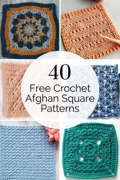 crochet afghan square patterns with text overlay that says 40 free crochet afghan square patterns