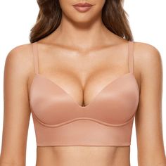 PRICES MAY VARY. Ultra soft cups give you buttery feel, keeping you comfortable all day Add 1.5 cup pushup pads for great support and cleavage-enhanced look Wirefree bralette without the pain of wires digging in Elastic longline underband with hook and eye closure Convertible straps for criss cross or traditional wear Plunging neckline shows more cleavage under deep v clothes DOBREVA most comfortable push-up bras are available now. Don't miss out! Plunge Bras Push Up, Pushup Bras, Old Bras, Big Bra, Lounge Bra, Comfy Bra, Corset Bra, Vs Bras, Basic Wear