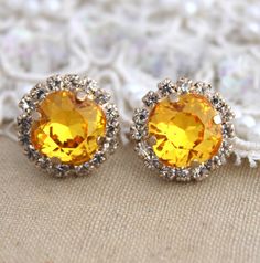 Yellow Sunflower Crystal stud Petite vintage earring  by iloniti, $43.00 Orange Pierced Earrings For Wedding, Yellow Clip-on Earrings For Anniversary, Bridal Earrings Studs, Bridesmaids Earrings, Vintage Earring, Bridal Earrings Drop, Yellow Daffodils, Fashion Closet, Opal Earrings Stud