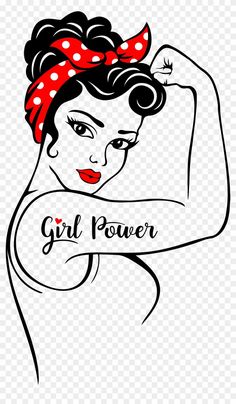 a woman with a red bow on her head and the words girl power written in it