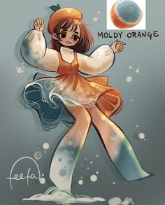 a woman in an orange dress with her hand on her hip and the words moldy orange