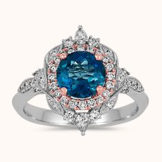 Vintage London Blue Topaz and Diamond Ring in 14k White Gold | Shane Co. Used Engagement Rings, Topaz And Diamond Ring, December Birthstone Jewelry, Tanzanite Engagement Ring, Blue Topaz Gemstone, Gorgeous Ring, White Gold Chains, Platinum Jewelry, Natural Diamond Ring